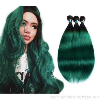 Cheap Price Brazilian Virgin Hair Cuticle Aligned Ombre 1b/green Color Human Hair Bundles with Lace Closure Remy Hair Extension